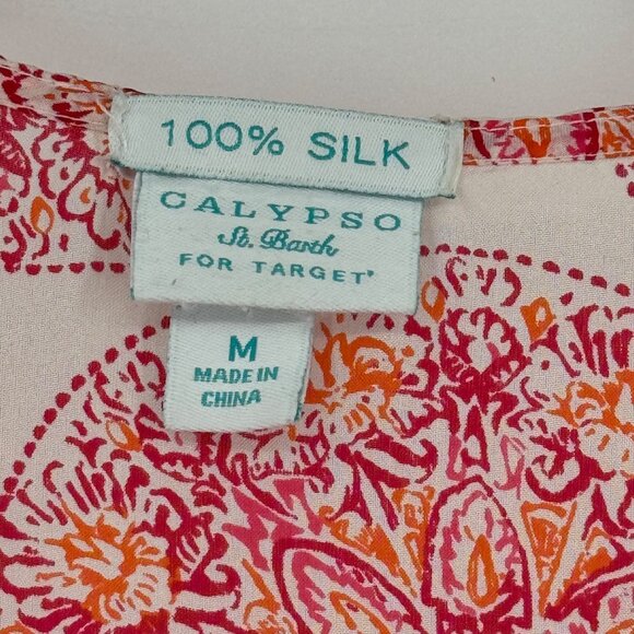 Calypso St. Barth For Target 100% Silk Pink pattern  Blouse  tunic size Medium - Picture 6 of 10